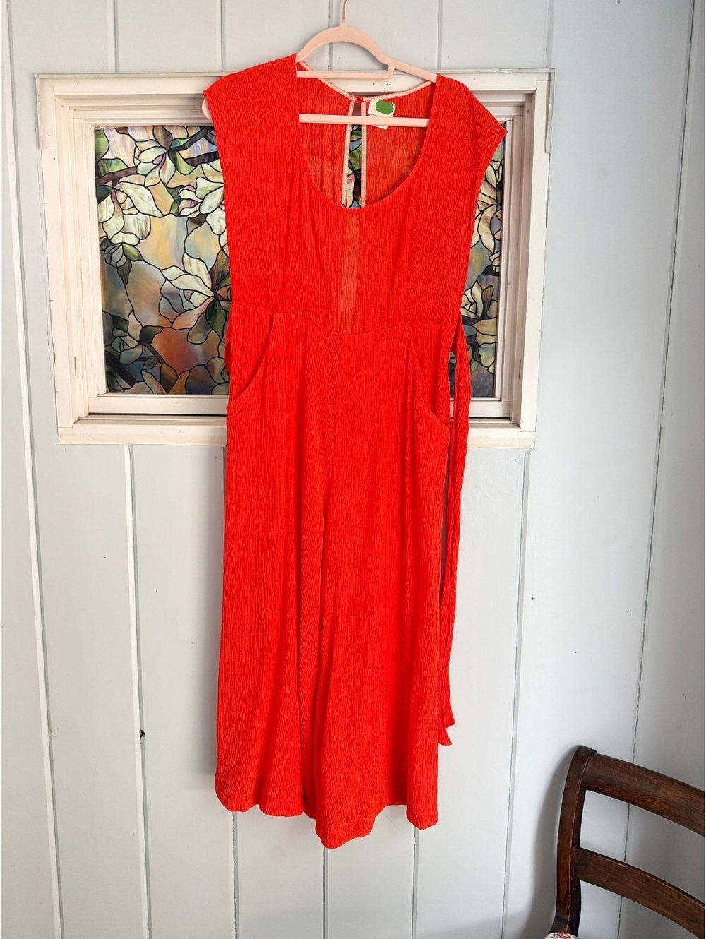 Anthropologie Orange-Red Wide leg cropped Jumpsuit size 0